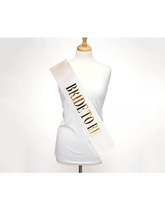 Beyaz Üzeri Altın Büyük Bride To Be Yazılı Simli Işıltılı Kuşak Kemer 10 Cm Genişlik