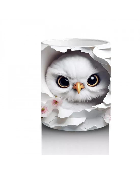 Beyaz Yapraklar Arasında Göz Alıcı Baykuş – Baskılı Kahve Kupası