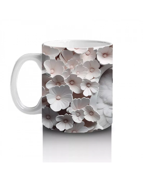 Beyaz Yapraklar Arasında Parlayan Baykuş – Baskılı Kahve Kupası