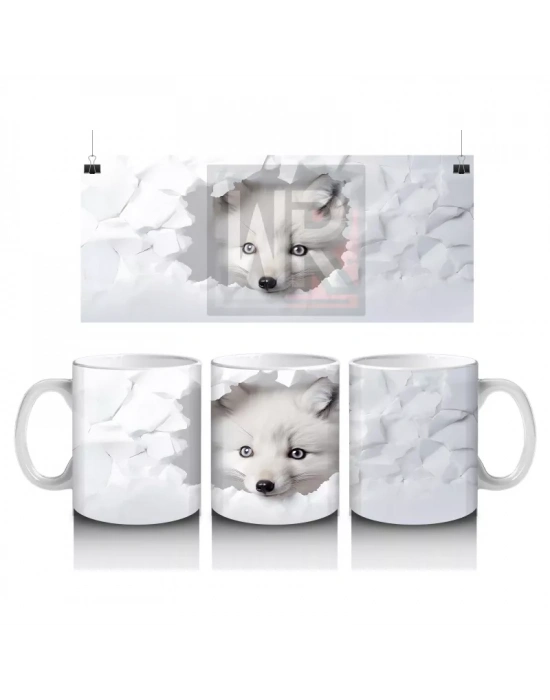 Beyaz Yapraklar Önünde Yavru Tilki– Baskılı Kahve Kupası