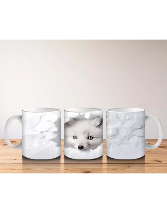 Beyaz Yapraklar Önünde Yavru Tilki– Baskılı Kahve Kupası