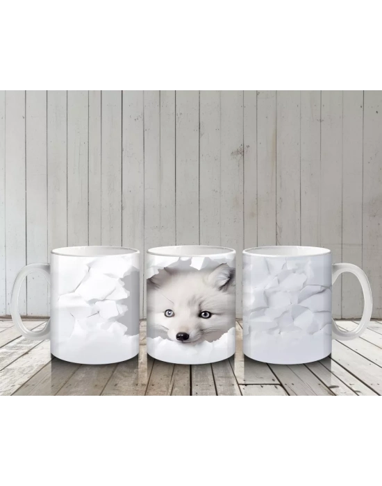 Beyaz Yapraklar Önünde Yavru Tilki– Baskılı Kahve Kupası