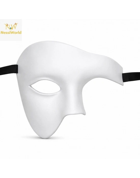 Beyaz Yarım Erkek Maske – Phantom Parti & Balo Maskesi