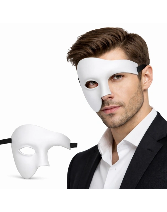 Beyaz Yarım Erkek Maske – Phantom Parti & Balo Maskesi