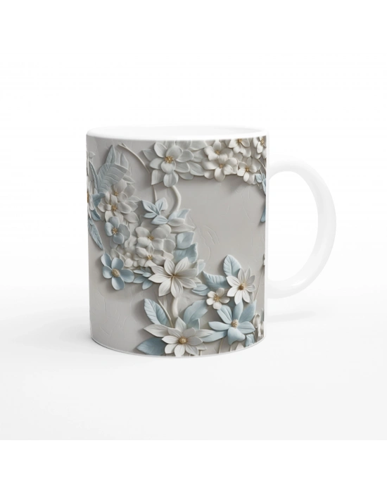 Beyaz Zarafet Çiçekli Kupa Bardak