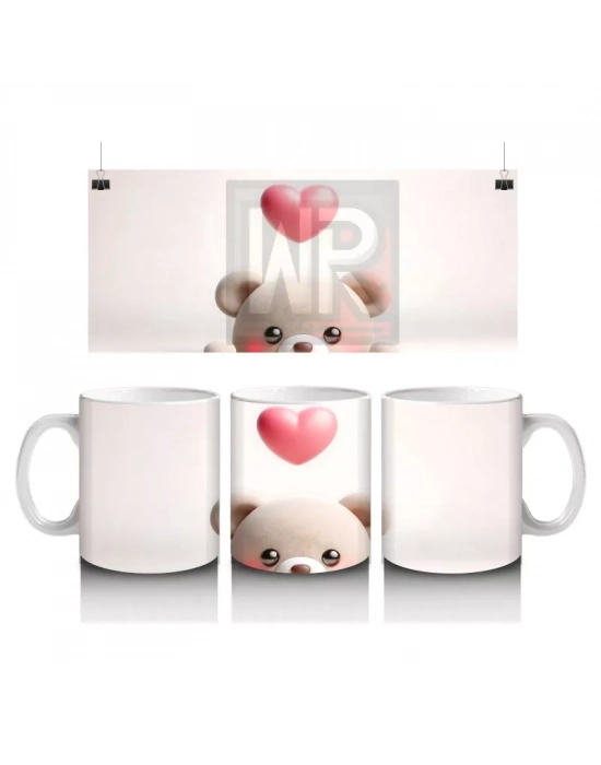 Beyaz Zemin Üzerinde Gözlüklü Ayıcık – Baskılı Kahve Kupası