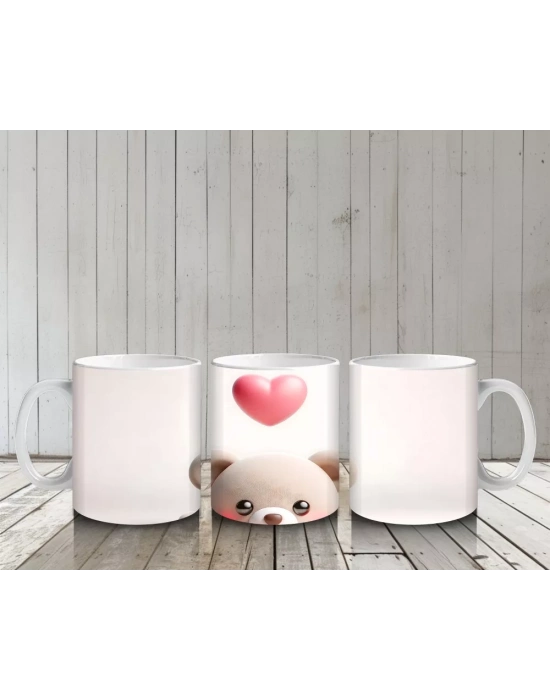 Beyaz Zemin Üzerinde Gözlüklü Ayıcık – Baskılı Kahve Kupası