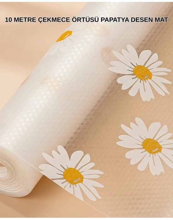 ® 10 Metre Papatya Desenli Dolap İçi Kaymaz Koruyucu Mat