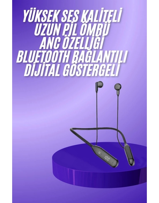® 100 Saat Kablolu Boyun Askılı Dijital Göstergeli Bluetooth Kulaklığı