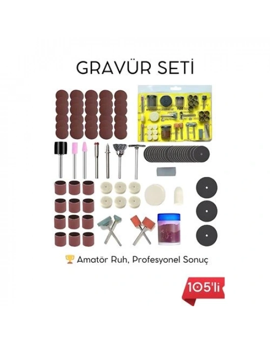 ® 105 Parça Profesyonel Çok Amaçlı Zımpara Taşlama Gravür Kesme Cilalama Uç Seti Dremel Uyumlu