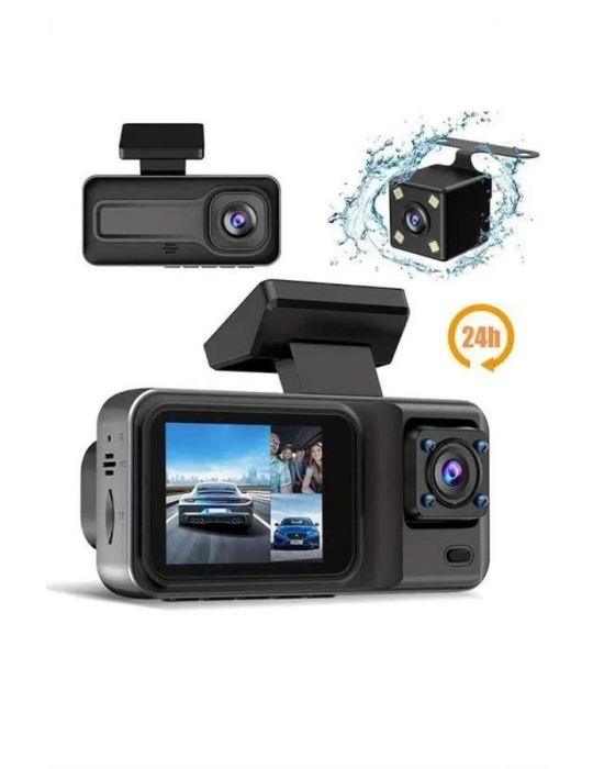 ® 1080P 3 Lensli WİFİ Araç İçi Kameralı Ekran DVR Kaydedici Gece Görüşlü