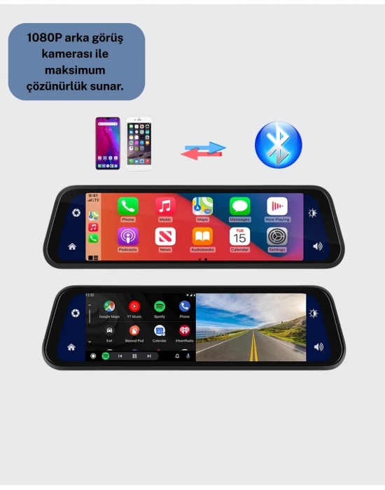 1080P Çift Kameralı Dokunmatik Dikiz Aynası G Sensörlü