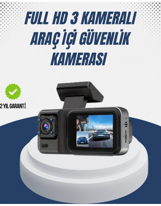 ® 1080P Üç Kameralı Araç Kamerası Wi-Fi Destekli Park Modu ve G-Sensörlü