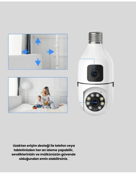 1080P WiFi Ampul Kamera Uzaktan Erişimli Hareket Sensörlü Gece Görüşlü