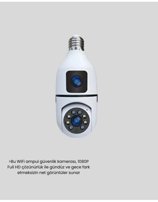 1080P WiFi Ampul Kamera Uzaktan Erişimli Hareket Sensörlü Gece Görüşlü