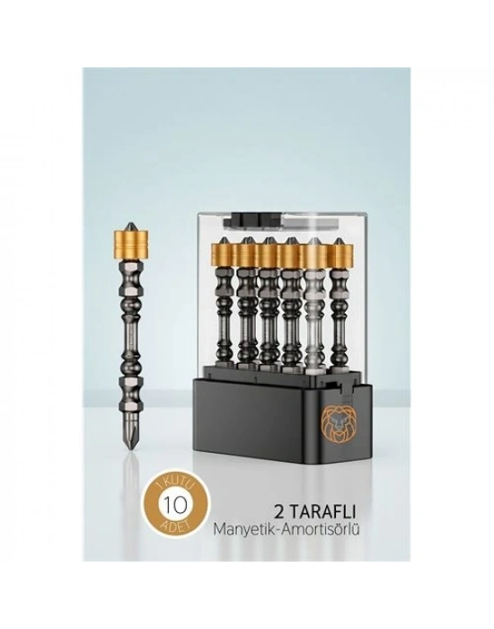 ® 10’lu Çift Taraflı Manyetik Amortisörlü Yıldız Çelik Vidalama Uç Seti – 65mm PZ2 Endüstriyel