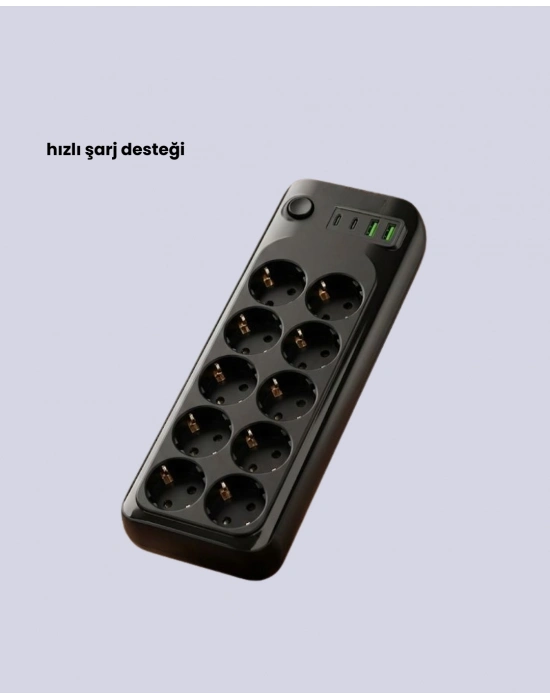 ® 10’lu Çoklu Priz Termal Korumalı USB Type-C Çıkışlı 2500W Uzatma Kablosu