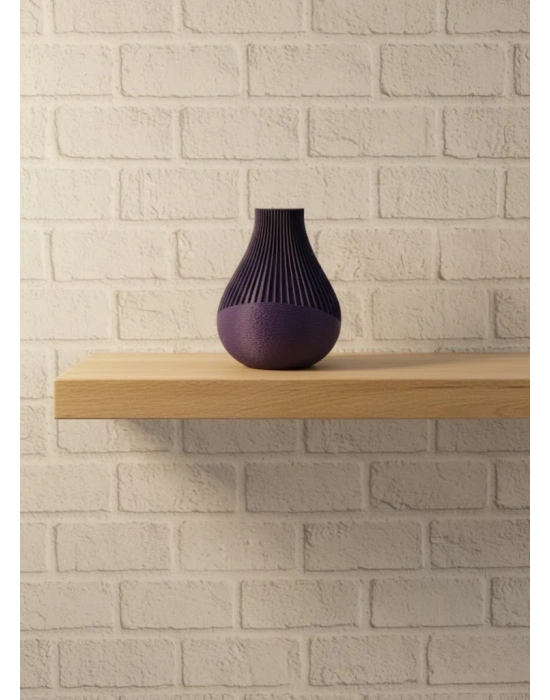 ® 11 cm Mor Minimal Çizgili Vazo Masa Üstü Şık Dekor Objesi