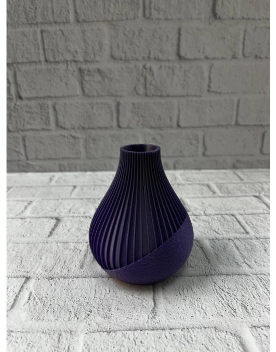 ® 11 cm Mor Minimal Çizgili Vazo Masa Üstü Şık Dekor Objesi