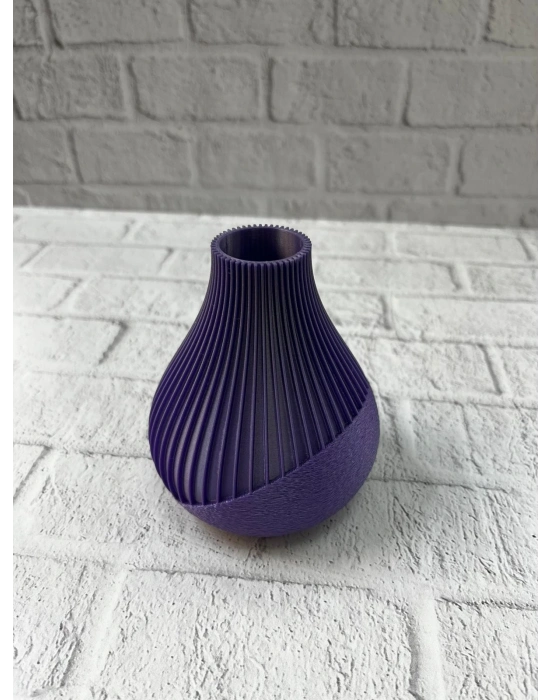 ® 11 cm Mor Minimal Çizgili Vazo Masa Üstü Şık Dekor Objesi