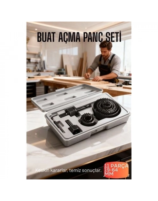 ® 11 Parça Profesyonel Panç Buat Açma Seti - Ahşap ve Alçıpan Delme Testere Seti (19-64 mm)