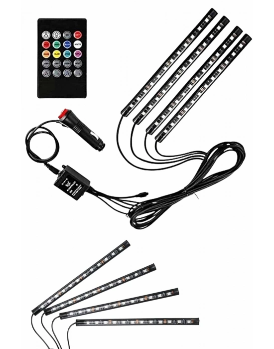 ® 12 Ledli RGB Işıklı Araç Içi Ayak Altı Led Oto Ampul Kumandalı 7 Renk
