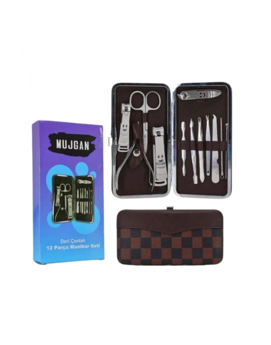 ® 12 Parça Manikür Pedikür Seti Özel Deri Çanta El Ayak Bakımı Akne ve Sivilce Temizleme