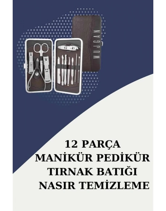 ® 12 Parça Paslanmaz Çelik Kompakt ve Taşınabilir Manikür Makası Tırnak Makası