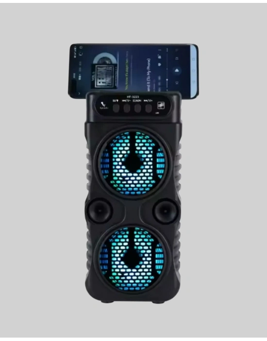 ® 1200 mAh Şarjlı LED Işıklı Bluetooth Hoparlör – FM Radyolu, Hafıza Kart Destekli