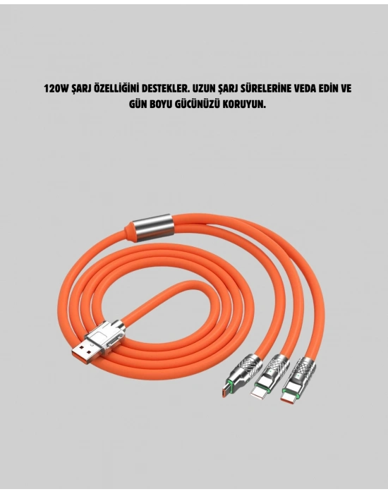 ® 120W Şarj Destekli 3’ü 1 Arada Çoklu Şarj Kablosu – 1.2 Metre