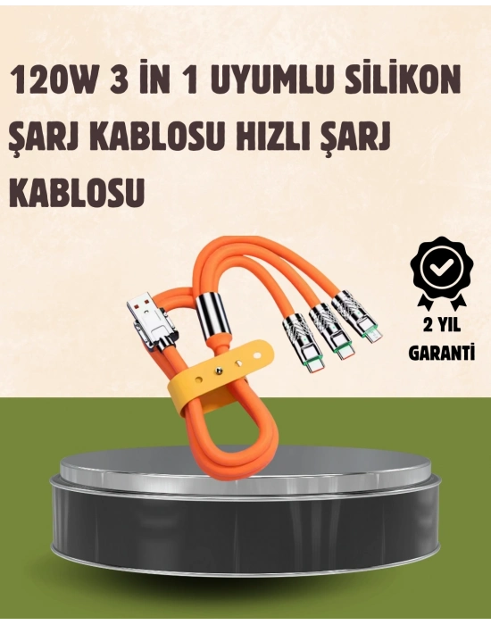 ® 120 W Şarj ve Veri Aktarımı Kablo– 3 Başlıklı Çok Amaçlı Kablo Yüksek Hızlı