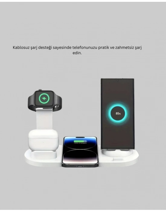 ® 15W Hızlı Şarj Destekli 4’ü 1 Arada Kablosuz Şarj İstasyonu
