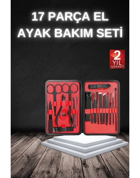 ® 17 Parça Manikür Seti Taşınabilir Özel Çantalı El ve Ayak Bakımı Tırnak Batığı Temizleme