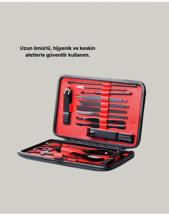 ® 17 Parça Profesyonel Manikür Pedikür Seti Paslanmaz Çelik Siyah Kutu