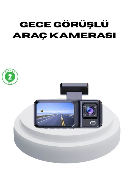 ® 170° Geniş Açılı 3 Kameralı Araç İçi Kayıt Cihazı Gece Görüşlü
