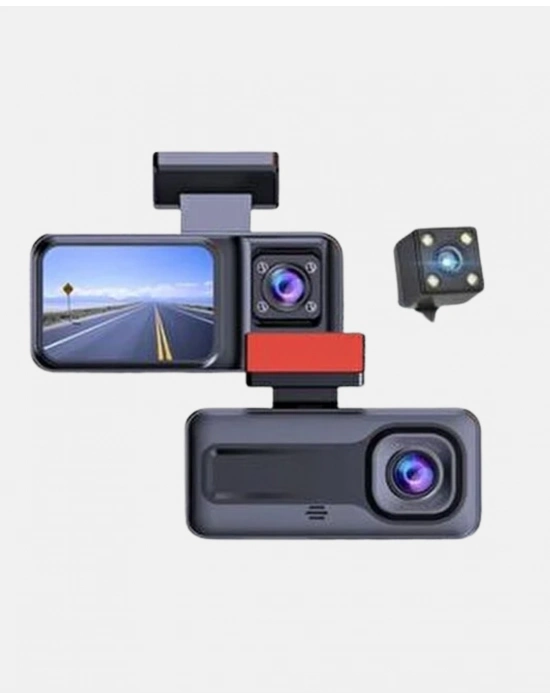 ® 170° Geniş Açılı 3 Kameralı Araç İçi Kayıt Cihazı Gece Görüşlü