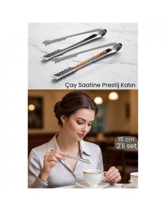® 2 li Paslanmaz Çelik Şeker Maşası - Profesyonel Sunum ve Servis Maşası Seti - 15 cm