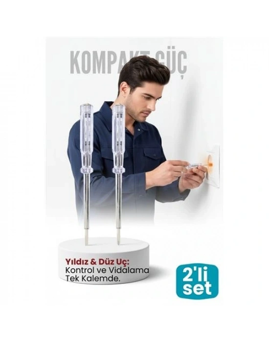 ® 2li Set Elektrik Kontrol Kalemi Tornavida Yıldız Düz Uçlu