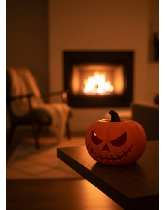 ® 23×15 cm Korku Temalı Balkabağı Biblo Dekoratif Ev Ofis Süs Eşyası