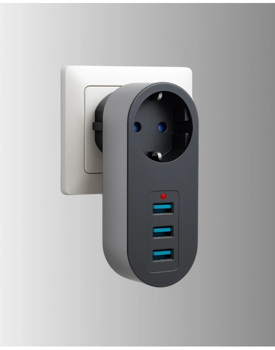 ® 2500W Güç Destekli Akım Korumalı Priz – 3 USB Çıkışlı