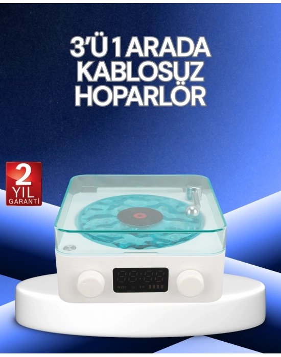 ® 3-1 Kablosuz Bluetooth Hoparlör – Gece Lambalı, Saatli, Retro Tasarım
