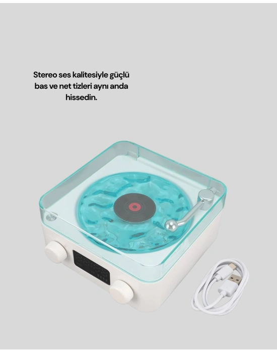 3-1 Kablosuz Bluetooth Hoparlör – Gece Lambalı, Saatli, Retro Tasarım