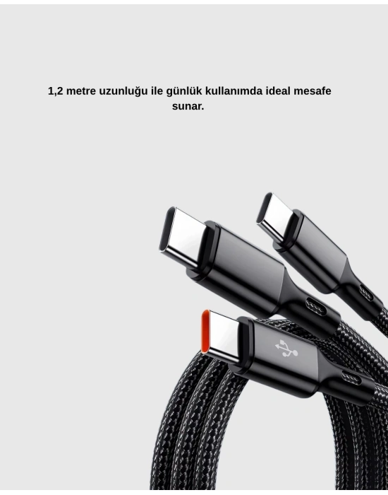 ® 3 Başlıklı Hızlı Şarj Kablosu Metal Alaşımlı Dayanıklı ve Akıllı Çipli