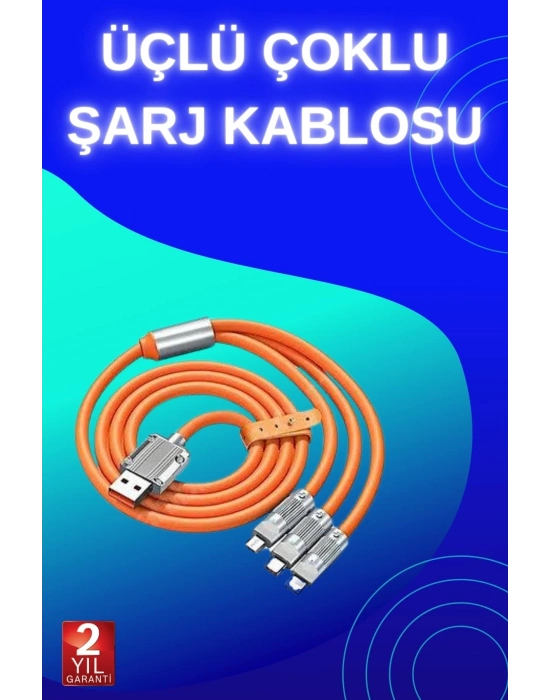3 İn 1 Süper Hızlı Şarj Kablosu Android ve İOS Uyumlu Silikon Şarj Kablosu