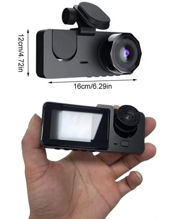 ® 3 Kameralı 2 İnç 1080P Araç İçi Kamera Sürüş Kamerası CarPlay
