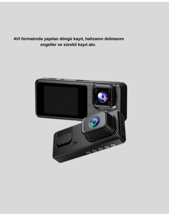 ® 3 Kameralı Araç DVR 1080P Ön + HD Arka + İç Kamera Döngü Kayıt 2’’ Ekran