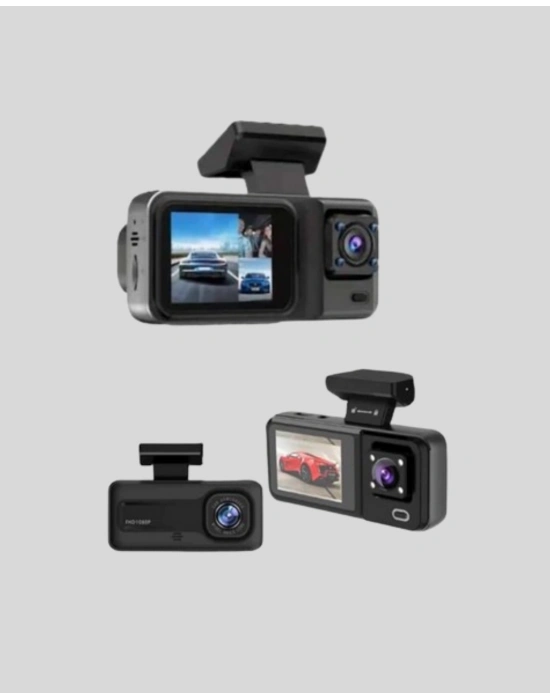 ® 3 Kameralı Araç DVR 1080P Ön + HD Arka + İç Kamera Döngü Kayıt 2’’ Ekran