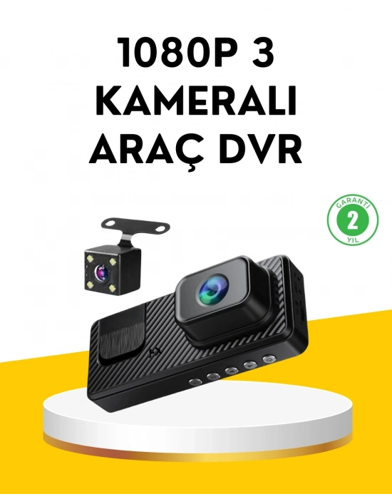 ® 3 Kameralı Araç İçi DVR Kayıt Cihazı  Ön İç Arka Kamera Full HD
