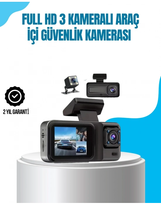 ® 3 Kameralı Araç İçi Kayıt Cihazı 1080P Full HD Gece Görüşlü ve Wi-Fi Bağlantılı