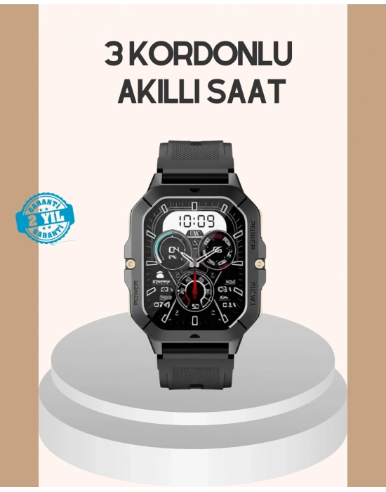 ® 3 Kordonlu Akıllı Saat Uzun Pil Süreli